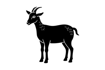 Hand drawn goat in a minimal linocut style. 4k silhouette black color vector art illustration