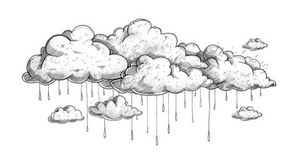 Hand drawn cloud illustration, tattoo design, sky illustration, line art, line clouds, rain drawing