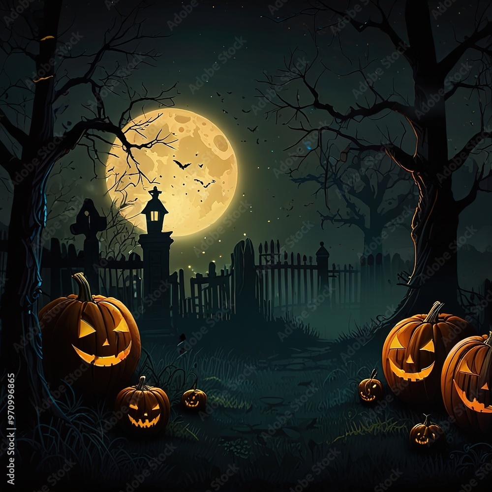 Wall mural halloween background with pumpkin