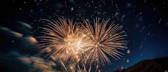 Fototapeta premium Golden Fireworks Display in the Night Sky