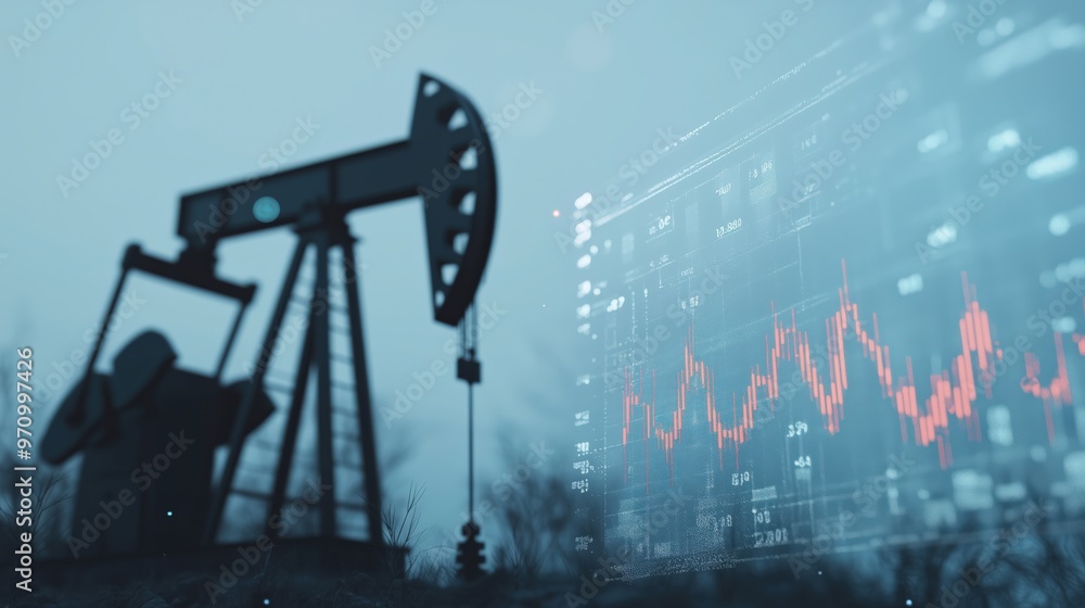 Wall mural concept of financial forecasting in energy trading with oil pump and data visualization