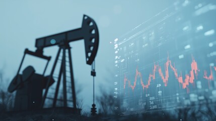 Concept of financial forecasting in energy trading with oil pump and data visualization