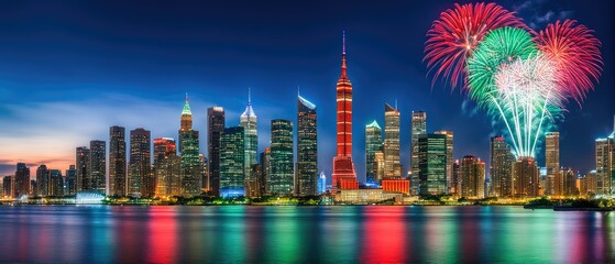 Cityscape with Fireworks