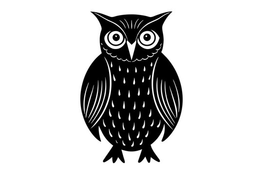 recommend clip art: Hand drawn owl in a minimal linocut style. 4k silhouette black color vector art illustration