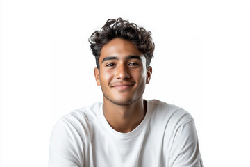 Young  man wearing casual white t shirt happy face smiling with crossed arms looking at the camera. positive person.