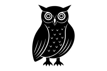 Hand drawn owl in a minimal linocut style. 4k silhouette black color vector art illustration