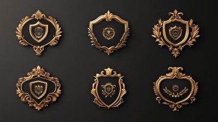 Golden luxury premium quality label set ideal for best choice branding featuring flat illustrations