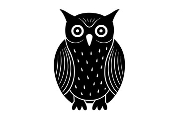 Hand drawn owl in a minimal linocut style. 4k silhouette black color vector art illustration