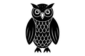 Hand drawn owl in a minimal linocut style. 4k silhouette black color vector art illustration