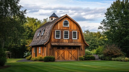 Obraz premium Rustic Wooden Barn with Green Grass
