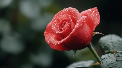 Dew-kissed red rose: spring botanical elegance for floral design