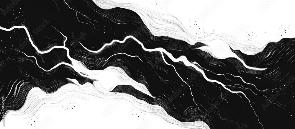 Poster black and white abstract background featuring lightning characterized by bold outlines flat colors a