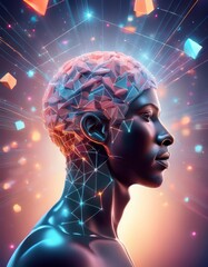 Surreal Brain with Floating Glowing Memory Fragments