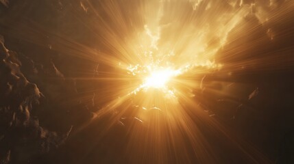 Fototapeta premium Divine light breaking through clouds – a dramatic springtime photorealistic scene