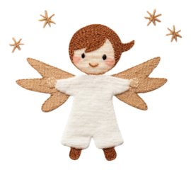 PNG Cute flying Angel in embroidery style pattern angel toy.