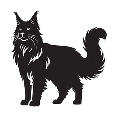 Maine Coon cat silhouette Clipart - Cat Vector illustration in black and white
