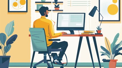 Professional man in wheelchair working at computer desk