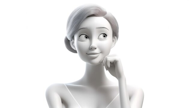 3d portrait of a woman thingking with black and white style