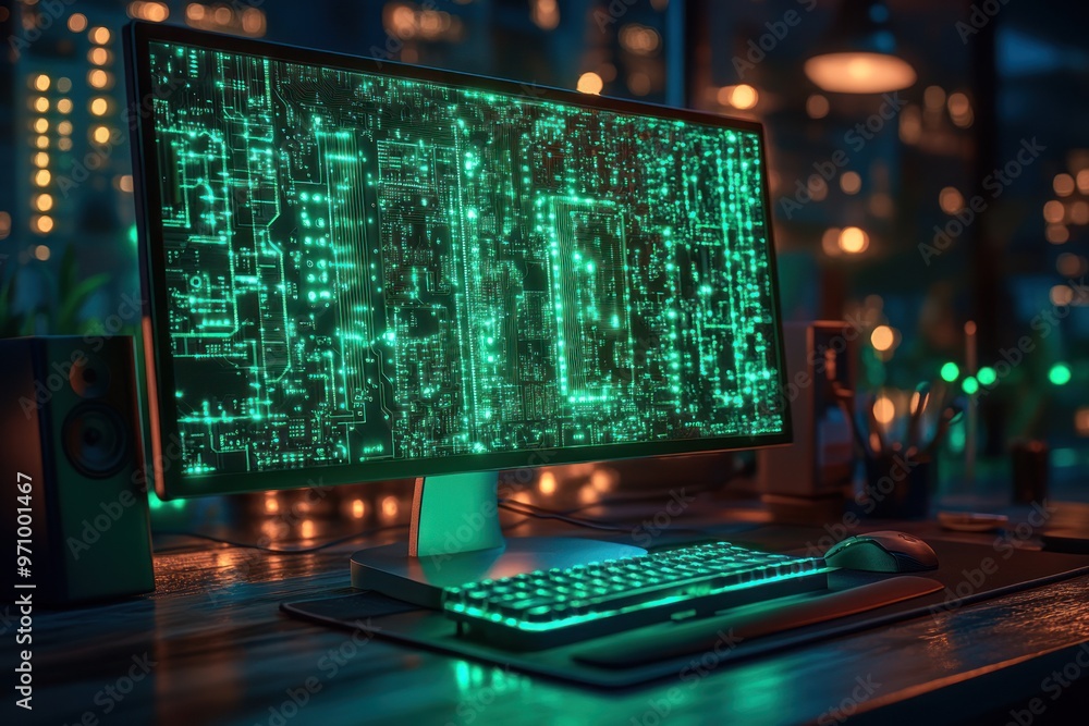 Poster computer screen with circuit board