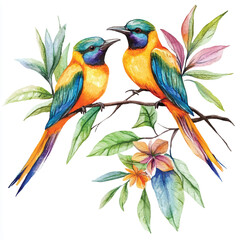 cute Birds of Paradise watercolor clipart illustration isolated