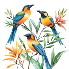 cute Birds of Paradise watercolor clipart illustration isolated