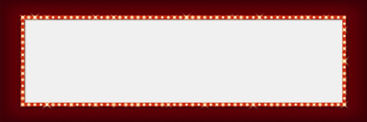 Retro Broadway billboard, light bulb marquee frame board. Vector vintage rectangular glowing background evokes feelings of nostalgia, entertainment and glamour for theater, cinema and retro aesthetics
