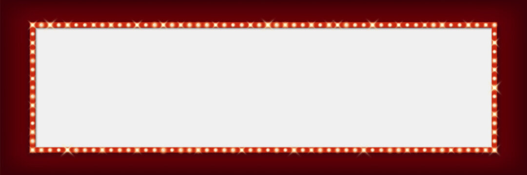 Retro Broadway billboard, light bulb marquee frame board. Vector vintage rectangular glowing background evokes feelings of nostalgia, entertainment and glamour for theater, cinema and retro aesthetics