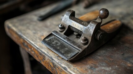Vintage Hand Plane on a Wooden Workbench