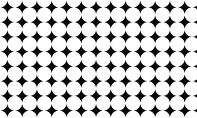 Circular dot pattern with black star shaped gaps, contrasting geometric design with an optical illusion effect. suitable for abstract backgrounds, textiles, modern designs. vector illustration