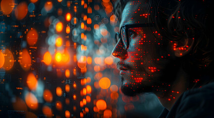 Abstract Illustration of a Person with Red Lights on Their Face