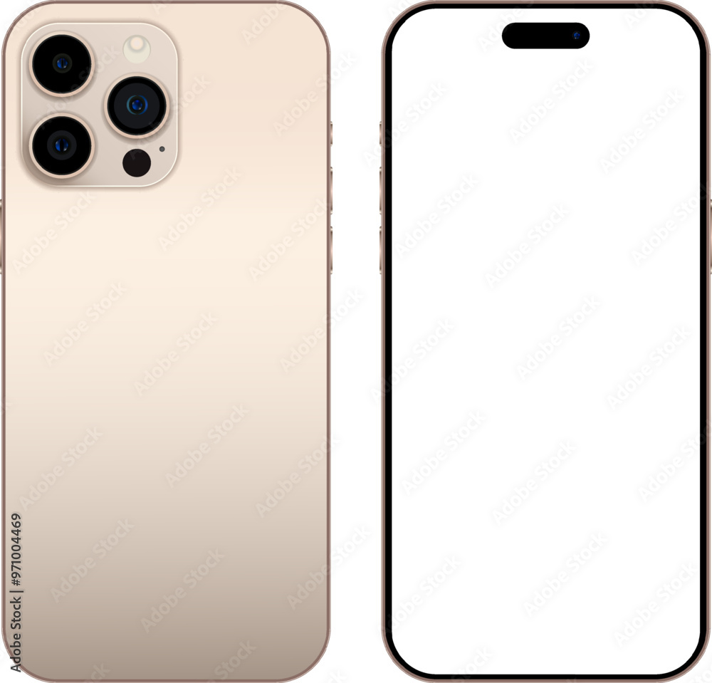 Poster new phone in desert titanium color - vector mockup on transparent background. phone mockup in front 