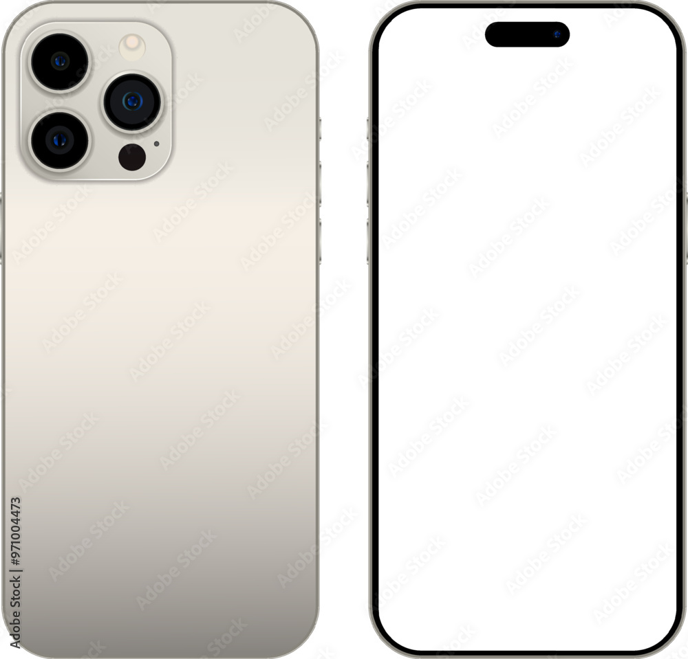 Aufkleber new phone in natural titanium color - vector mockup on transparent background. phone mockup in front