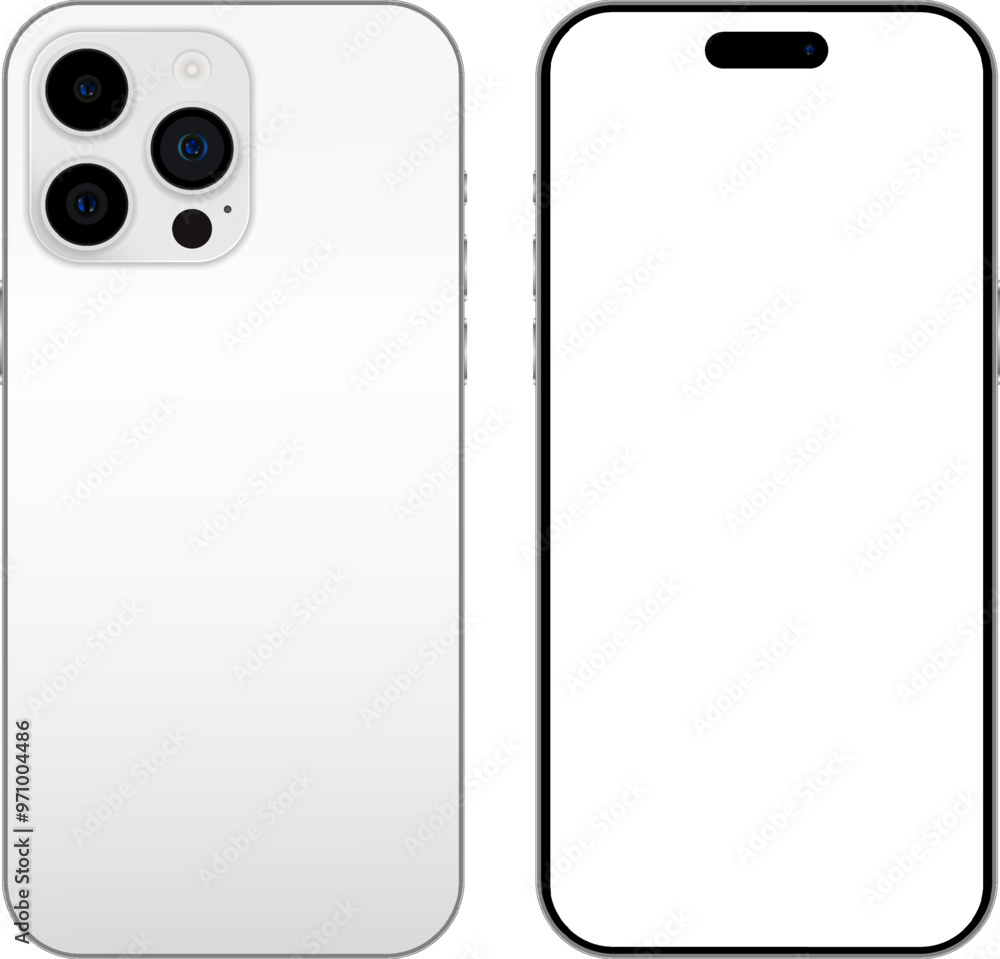 Aufkleber new phone in white color - vector mockup on transparent background. phone mockup in front and back s