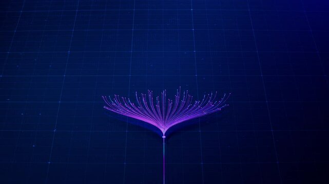 3D Animation of Colorful Branching Neural Network on Dark Background. Visualization of Complex Algorithms, Chatbot, Artificial Intelligence, Machine Learning and Large Language Models 