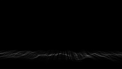 Abstract wave with light on black background. Science background with moving dots and lines. Network connection technology. Digital structure with particles. Vector illustration.