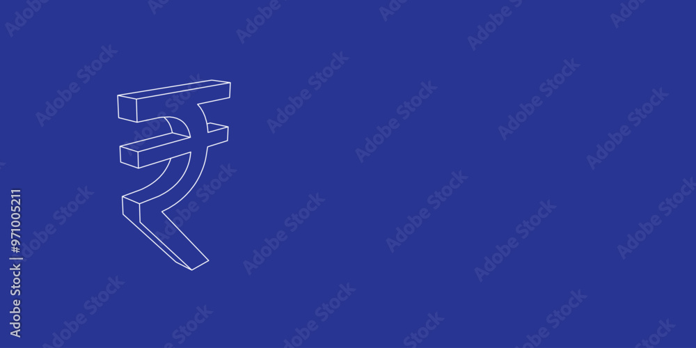 Aufkleber the outline of a large indian rupee symbol made of white lines on the left. 3d view of the object in