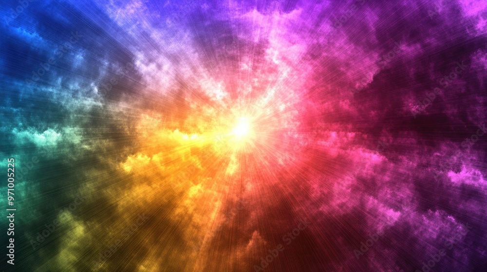 Poster multicolored abstract light rays emanating on a dark backdrop