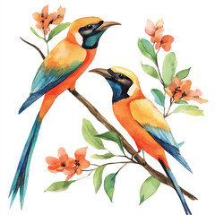 cute Birds of Paradise watercolor clipart illustration isolated
