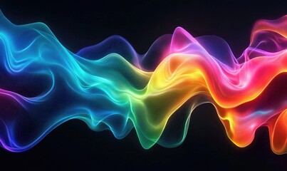 Fototapeta premium Abstract fluid color wave background in a vibrant rainbow style featuring a modern techno design on a dark backdrop 2D cartoon illustration