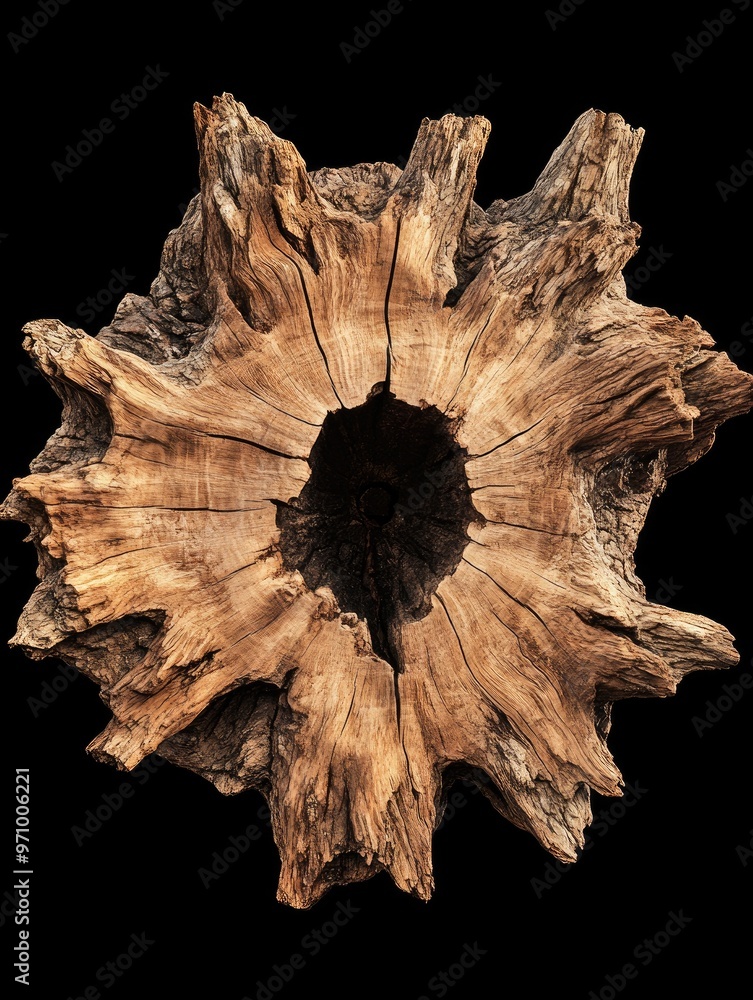 Aufkleber fantasy 3d rendering of a dried tree stump isolated on a black background viewed from above