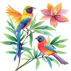 cute Birds of Paradise watercolor clipart illustration isolated