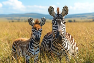 Fototapeta premium Zebra Family in the Grass