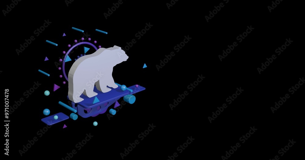 Poster white bear icon on a pedestal of abstract geometric shapes floating in the air. abstract concept art
