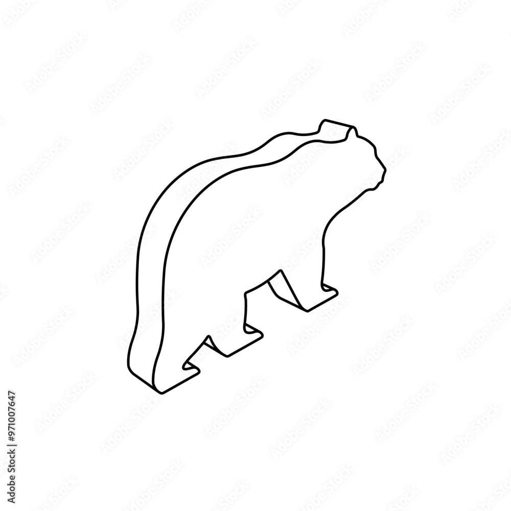Poster the outline of a large bear symbol is made with black lines. 3d view of the object in perspective. v
