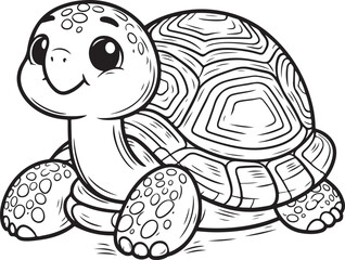 A tortoise lineart coloring book illustration for kids