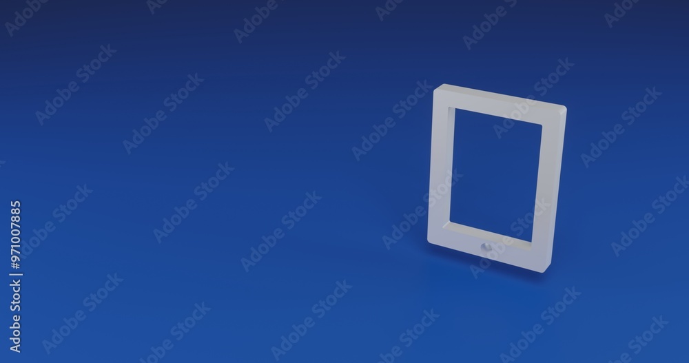 Poster isolated realistic white tablet symbol with shadow. located on the right side of the scene. 3d illus