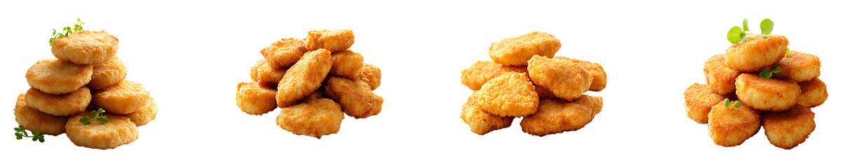 Set, collection of Chicken nuggets isolated on transparent background.