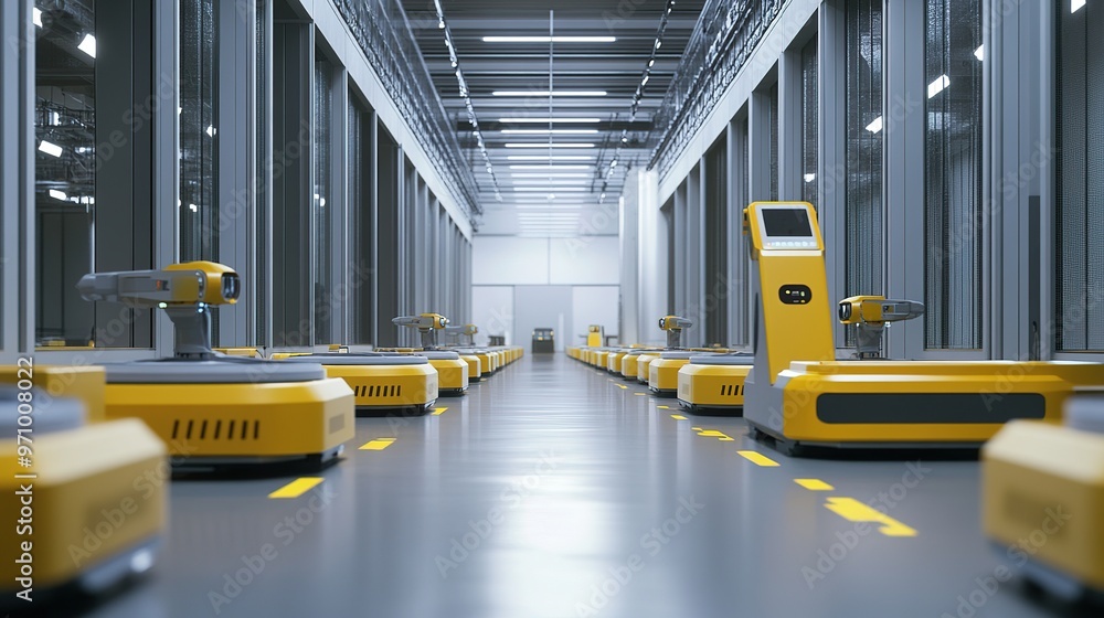 Poster autonomous vehicles and robotics in a fully automated smart factory.