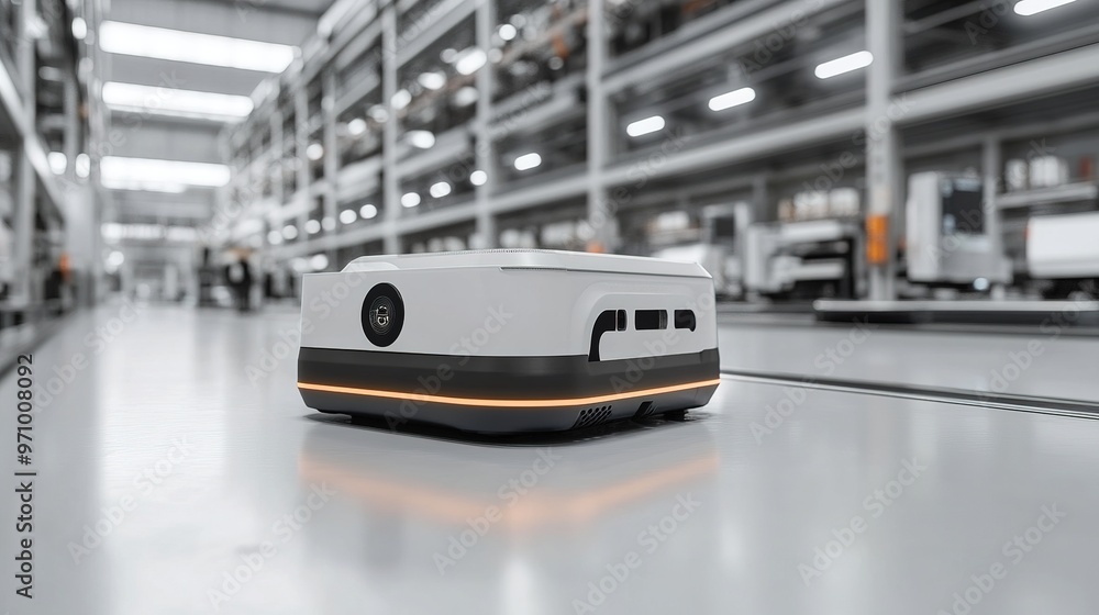 Poster autonomous vehicles and robotics in a fully automated smart factory.