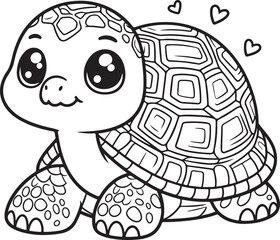 A tortoise lineart coloring book illustration for kids